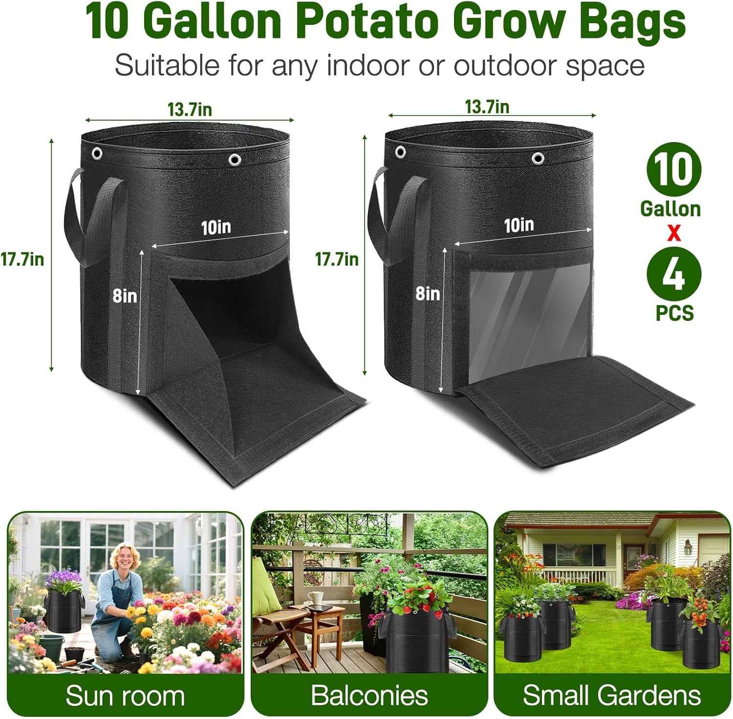 Four-Pack Black Fabric Grow Bags