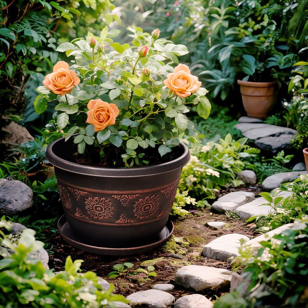 Four-Pack Copper Floral Plant Pots