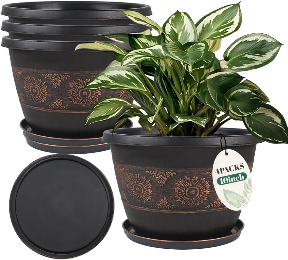 Four-Pack Copper Floral Plant Pots