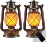 Two Bronze LED Flame Effect Lanterns
