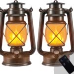 Two Bronze LED Flame Effect Lanterns