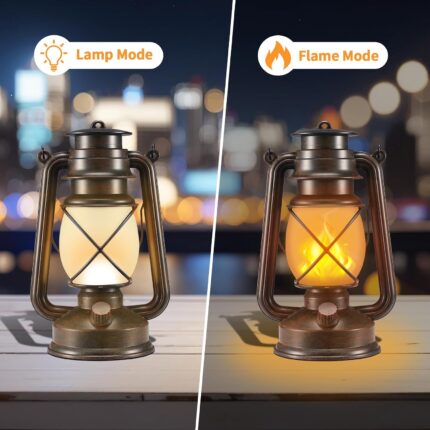 Two Bronze LED Flame Effect Lanterns
