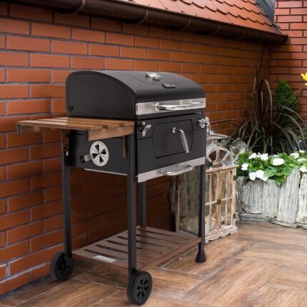 Black Charcoal Grill with Wheels