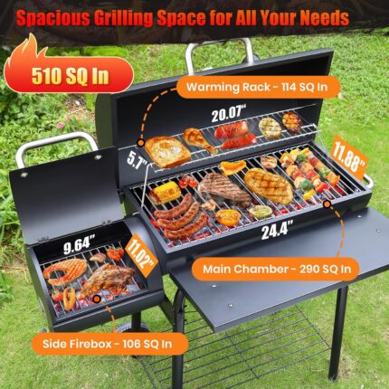 Offset Charcoal Grill with Side Firebox